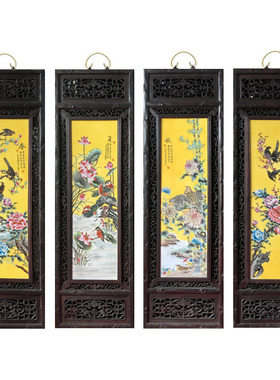 陶瓷手绘仿古实木框客厅装饰画