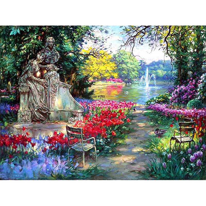 客厅卧室名画郁金香花园十字绣