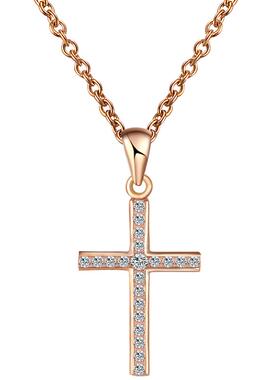 925银十字架女镶嵌彩金项链