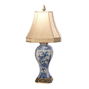 茱莉安法式中国风新古典优雅陶瓷配铜青色手绘别墅家居装饰台灯