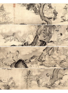 李公麟十六应真白描罗汉长卷画稿