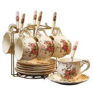 欧式咖啡杯套装  简约家用杯子带勺陶瓷杯英式下午茶茶具红茶杯