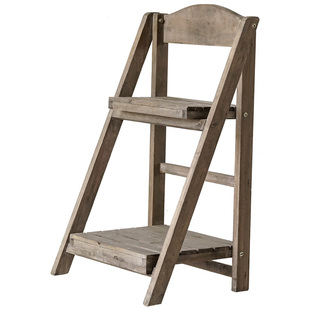 卡司双层梯形花架置物架实木美式复古做旧阳台多层落地式实木架子