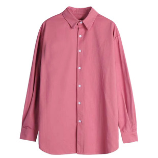 ins泫雅树莓色衬衫慵懒风宽松休闲玫粉色衬衣初春梅子色衬衫外套