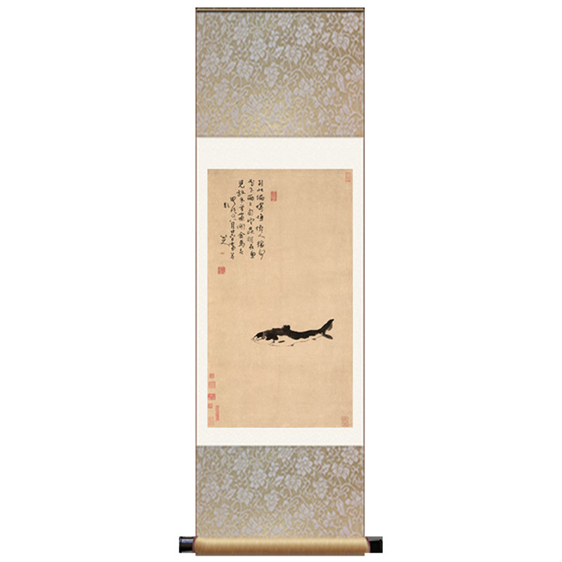 墨鱼八大山人字画卷轴挂画国画