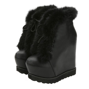2022冬季新款15cm超高跟女鞋真兔毛厚底靴子时尚百搭内增高短靴女