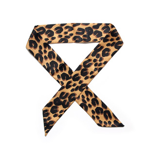 豹纹蛇皮斑纹双层面印花斜纹绑包包手柄丝巾细长窄丝带发带领巾女