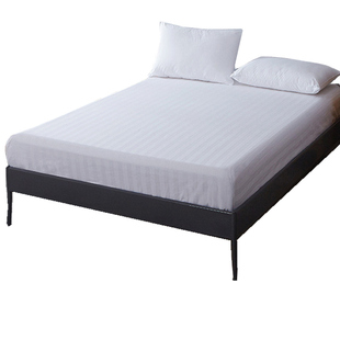 宾馆酒店专用床上用品布草纯白色缎条全棉加密涤棉加厚床笠包邮