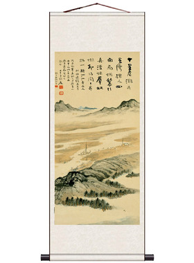 张大千五色荷花国画花鸟画丝绸卷轴画风水人物山水字画定制书法画