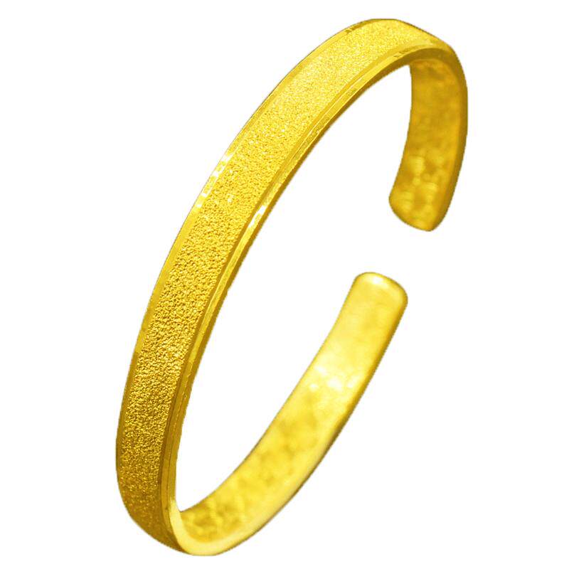 创缘镀黄金手镯女生开口镀沙金手环细手镯新娘婚庆镀金镯子小磨砂