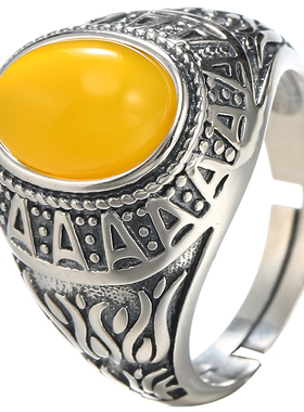 925银大气琥珀绿松石戒指空托