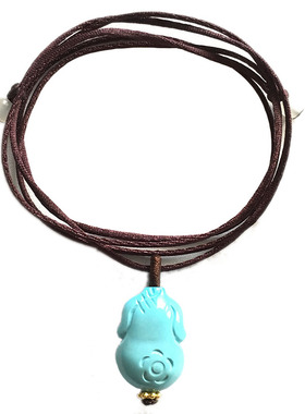 精雕松石小旗袍吊坠锁骨项链旗开得胜学生逢考必过学生高考礼物