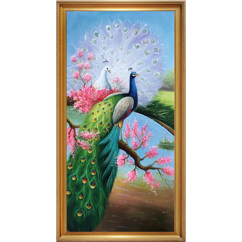 入门镇宅孔雀走廊过道手绘油画