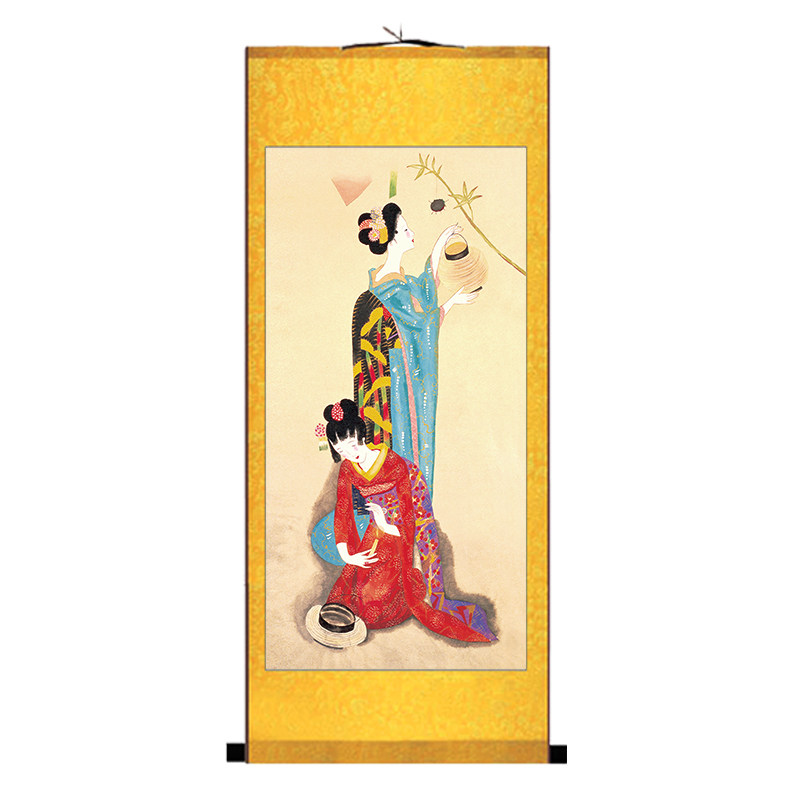 日本料理店挂画日式风格餐厅榻榻米装饰画和服仕女图浮世绘卷轴画