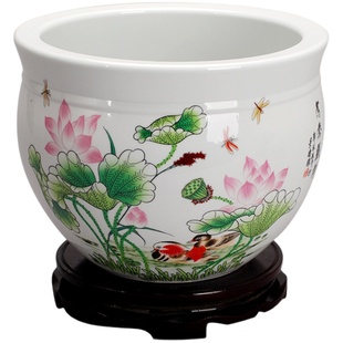 景德镇陶瓷鱼缸养鱼盆 金鱼缸鱼盆陶瓷乌龟缸睡 家居创意摆件