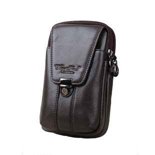 男士头层牛皮双层竖款腰包5.5/6.5寸真皮手机包穿皮带腰包男挂包