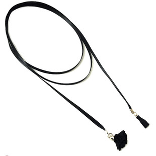 韩版黑丝带腰带珍珠女细腰绳连衣裙百搭领圈飘带简约装饰筒靴饰品