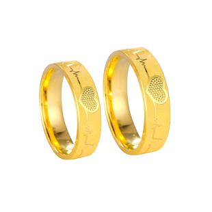 黄金爱心戒指男女情侣999足金对戒3D硬金纯金心电图指环一对结婚