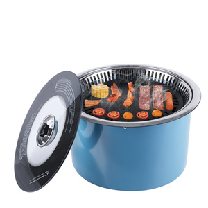 韩式商用电烧烤炉下排烟光波红外线无烟圆形镶嵌入式电烤炉