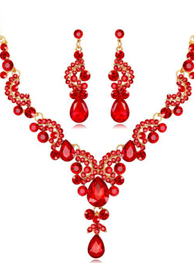 新娘水晶宝石锁骨耳环两套装首饰