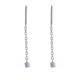 999纯银耳线女日韩简约可爱拉丝小方块光珠豆豆短款耳链波浪耳饰