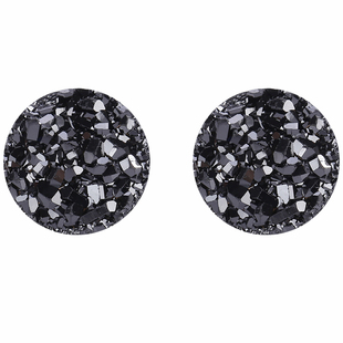 A STAR美国晶簇耳钉圆形 男女学生 简约进口流砂黑 925纯银个性潮
