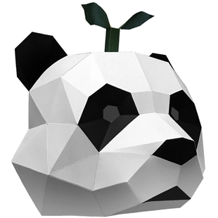 年会可爱动物熊猫头面具头套DIY立体折纸带灯发光派对舞会 道具