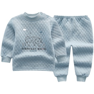 宝宝保暖衣套装纯棉儿童内衣裤夹棉加厚婴儿秋衣秋裤男童女童秋冬