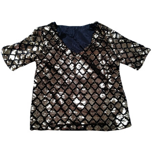 亮片T恤女V领格子宽松外穿chic超火上衣服表演名星同款半袖打底衫