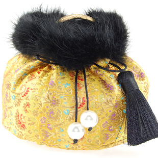 鹤语堂宫廷手工汤婆子布套 锦缎绸缎毛绒貂毛 新春特别版礼物包邮