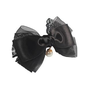 新款手工蕾丝蝴蝶结珍珠款成人女简约布艺发饰头饰发夹弹簧夹包邮