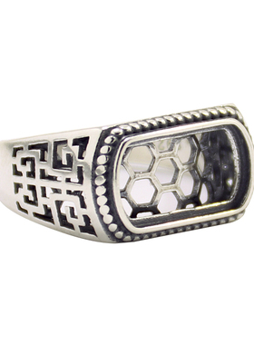 戒指空托马鞍网底镂空镶嵌S925