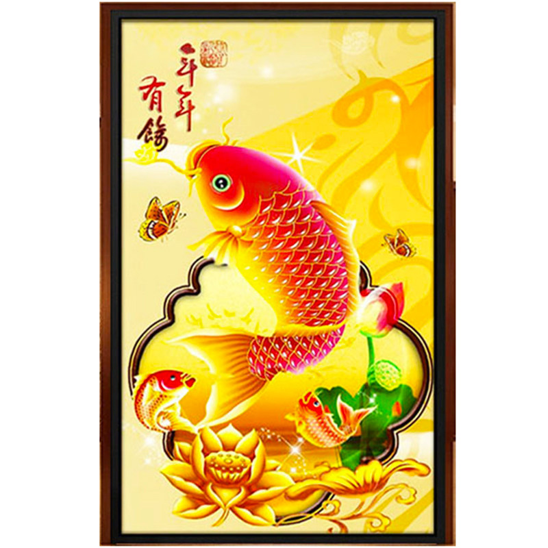 年年有余客厅玄关十字绣钻石画