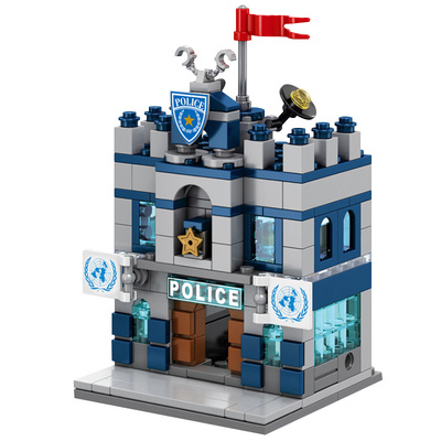 灯光警察局美容院咖啡厅拼装积木