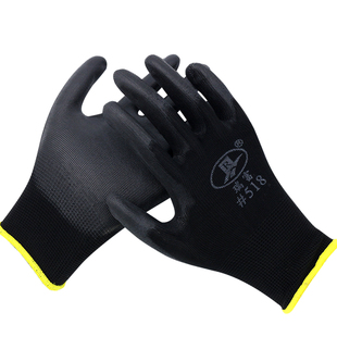 瑞富528黑色劳保工地工作防护斑马纹浸胶涂PU耐磨防滑防静电手套