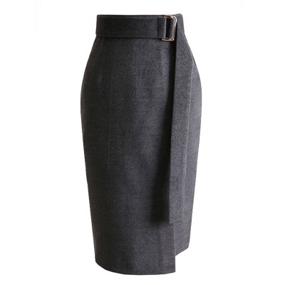 秋冬不规则系带开叉呢子半身裙