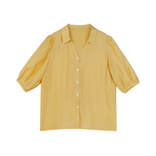 mannee 慢呢 春夏 天色泡泡袖短袖宽松衬衫 芒果黄