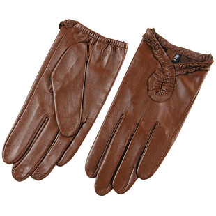 WARMEN真皮手套女士春夏单皮薄款花边羊皮手套驾驶触屏手套L097