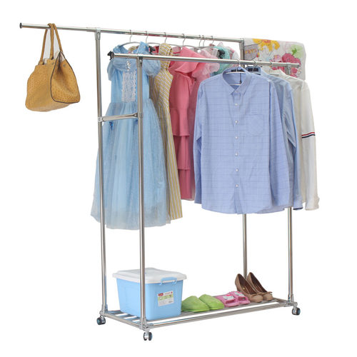 不锈钢移动晾衣架落地阳台带滑轮可活动室内凉衣架加厚双杆晒被架