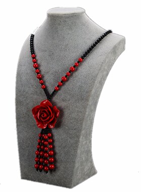 紫艺朱砂红漆雕毛衣链大气民族风