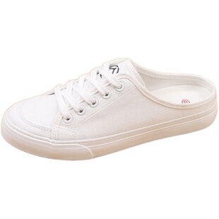 人本帆布拖鞋女夏季2025新款懒人一脚蹬包头半拖鞋无后跟外穿凉拖