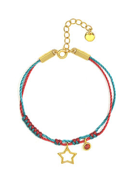 THISNESS 圣诞特辑 纯银镀金五角星红绿编绳手链小众设计原创