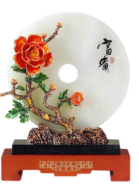 珐琅彩金属开业办公桌玉石平安扣