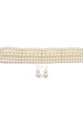 欧美时尚珍珠简约套链 名媛网红多层颈链项链耳环套装 女百搭配饰