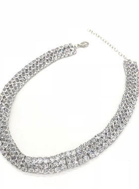 欧美新款街拍双层闪钻多层项链