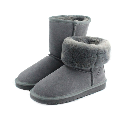 新款澳大利亚CE雪地靴女中筒加厚真皮牛皮平底百搭加绒冬学生棉鞋