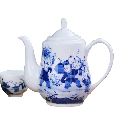 红叶陶瓷釉下彩手绘童子茶具