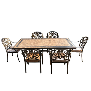 户外庭院花园露台大理石桌 长方桌仿大理石休闲桌椅 餐桌椅五件套