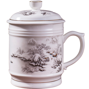 景德镇陶瓷老板大茶杯骨瓷超大号办公大杯子水杯礼品杯带盖1000ml