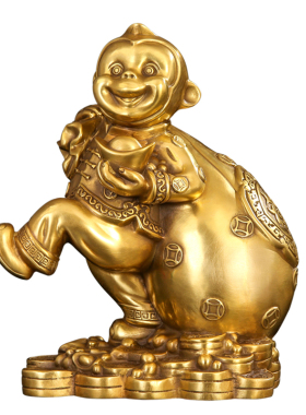 匠泽铜魂金猴送福开业礼品摆件